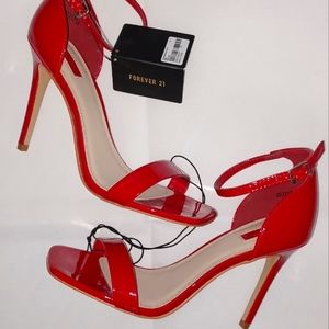 Faux Leather Red Square-toed Heels